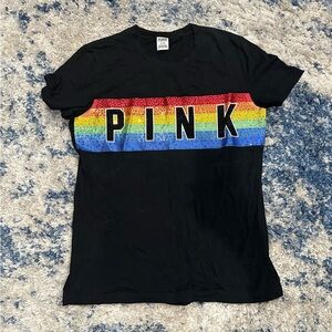 VS Pink Black Bling T-Shirt with Rainbow PINK Logo